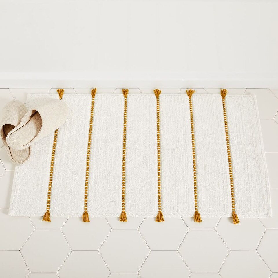 Organic Tassel Stripe Bath Mat West Elm UK